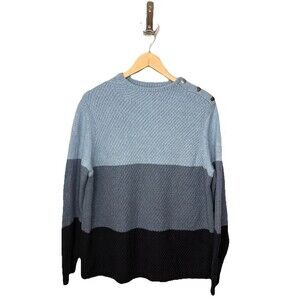 Talbots Ombre Sweater Womens Size XL Blue Cotton Blend Color Block Pullover